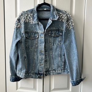 Oversized denim jacket with embellishments